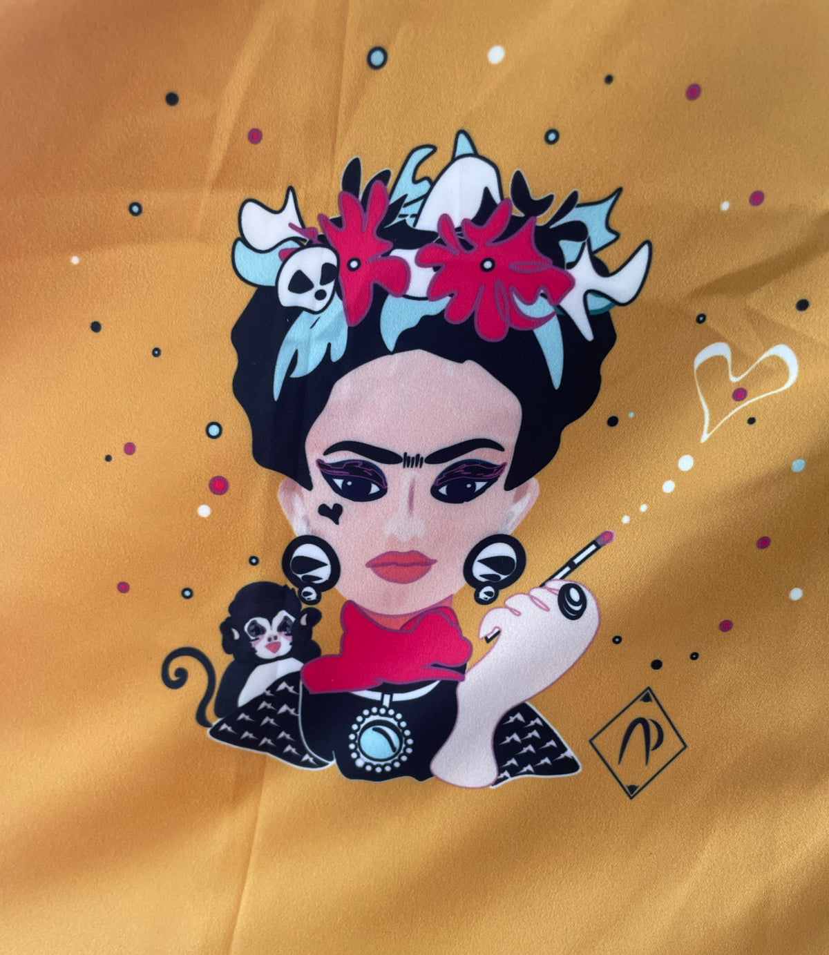 Coffret foulard Frida imitation soie &amp; porte-clé Frida transparent scintillant
